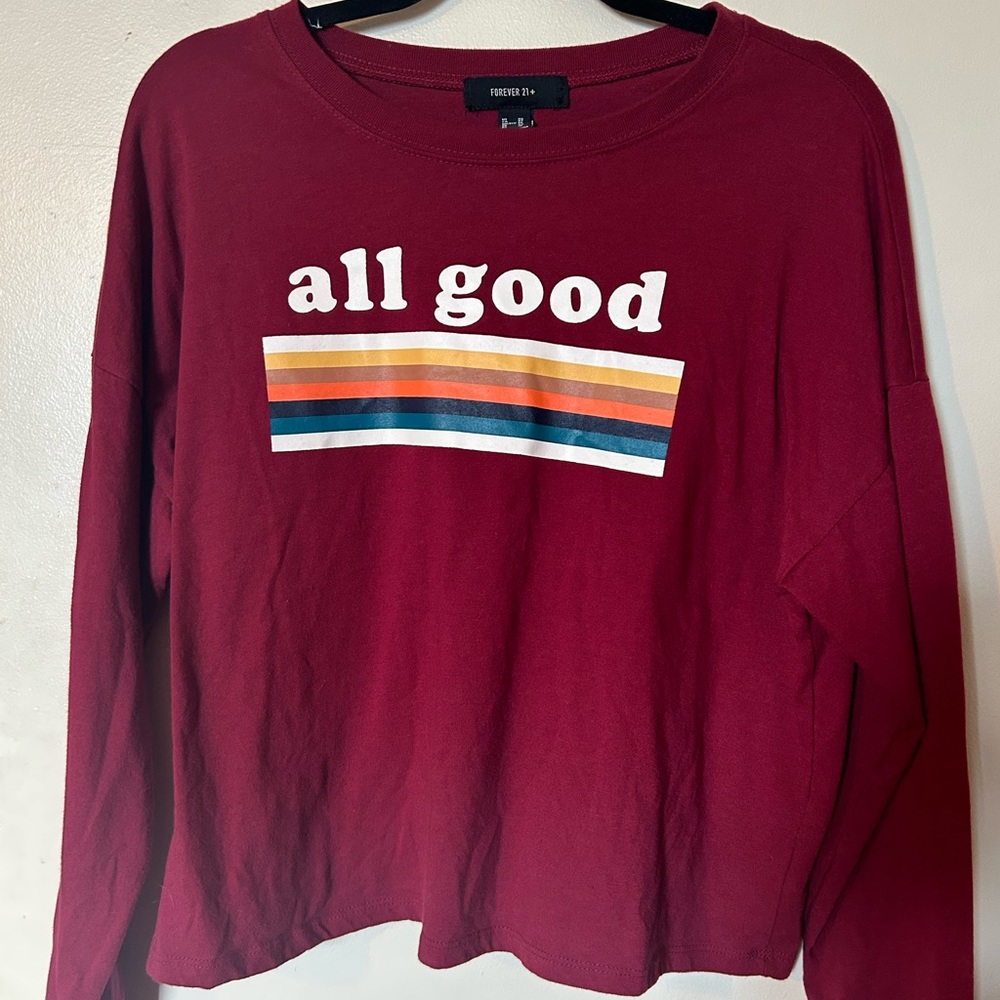 🛍️2/$25🛍️Forever 21+ Red Long Sleeve Cropped Shirt